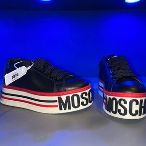 Moschino Black Sneakers with Red Highlights